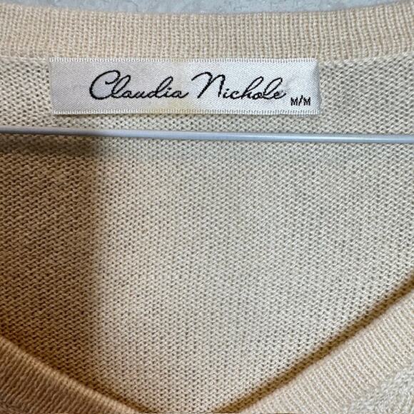 Claudia Nichole Luxury Silk/Cashmere Cream Ruffle Pullover Sweater Sz Med - Picture 3 of 12